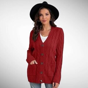 NWT Grecerelle Cableknit Buttonfront Sweater Long Sleeves Pockets